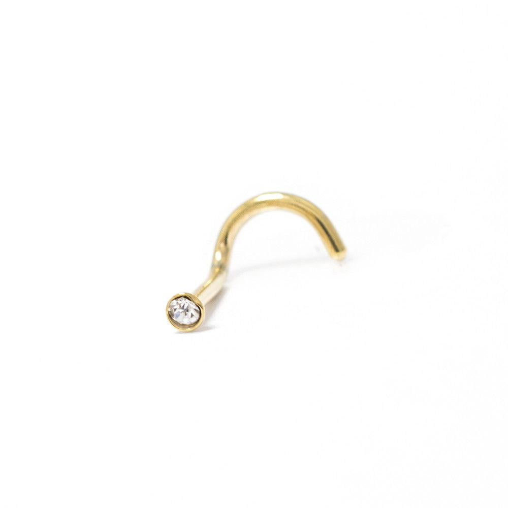 Nose Screw Ring 1pc Gold IP 316L Surgical Steel Stud CZ Gem Jewelry 20G 18G 6MM 