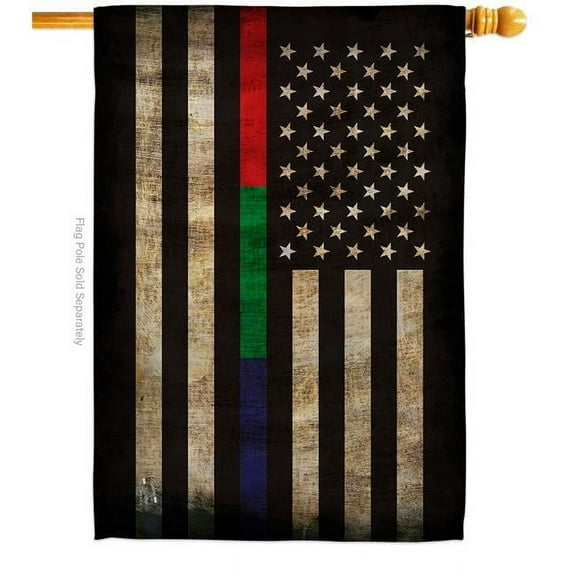 Angeleno Heritage H137431-BO 28 x 40 in. Thin Blue, Green & Red Line House Flag with Armed Forces Service Double-Sided Decorative Horizontal Flags Decoration Banner Garden Yard Gift
