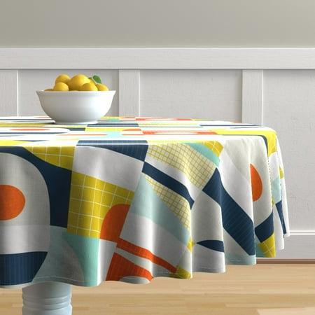 

Cotton Sateen Tablecloth 70 Round - Retro Colorful Midcentury Modern Geometric Abstract Grid Graphic Print Custom Table Linens by Spoonflower