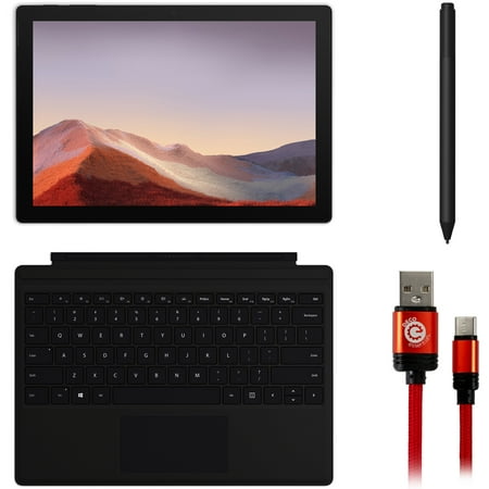 Microsoft QWV-00007 Surface Pro 7 12.3-inch Touch Intel i5-1035G4 8GB/256GB, Black with Black Type Cover Bundle with Microsoft Surface Pen and 3FT Braided Type-C Charge and Sync USB Cable