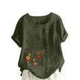thumbnail image 5 of QUNYINEY Casual Tshirts Shirts for Women Crew Neck Short Sleeve Floral Tops Cotton Linen Button Loose Pullover Women's Tops, 5 of 5