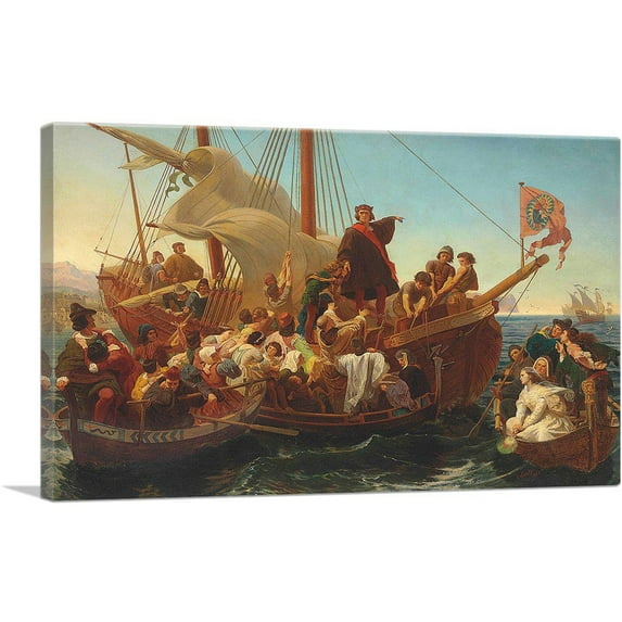 ARTCANVAS Departure of Columbus From Palos In 1492 Canvas Art Print by Emanuel Leutze - Size: 26" x 18" (0.75" Deep)