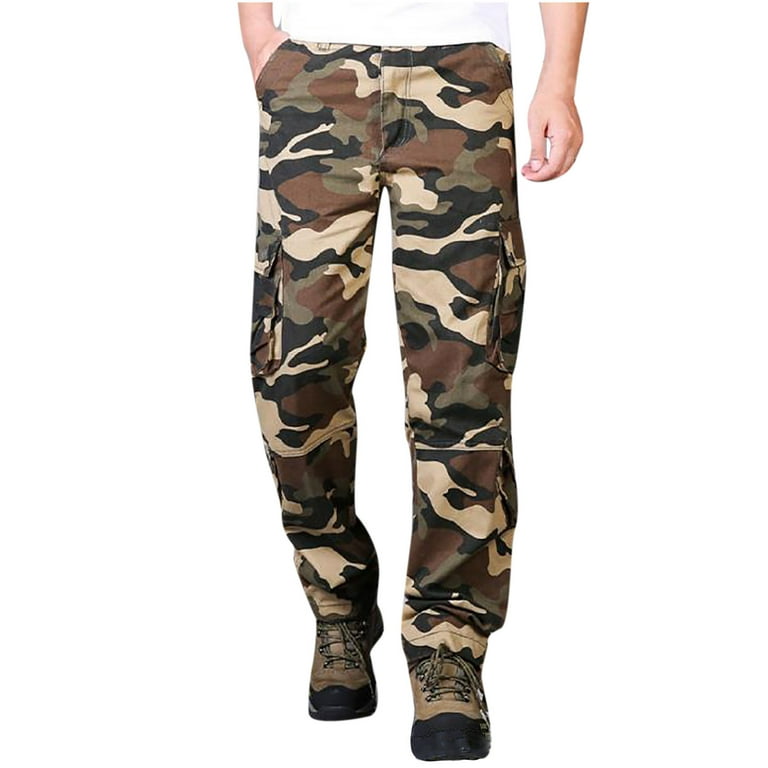 YYDGH On Clearance Mens Relaxed-Fit Cargo Pants Multi Pocket Military Camo  Combat Work Pants Casual Hiking Plus Size Long Pants(Khaki,5XL) 