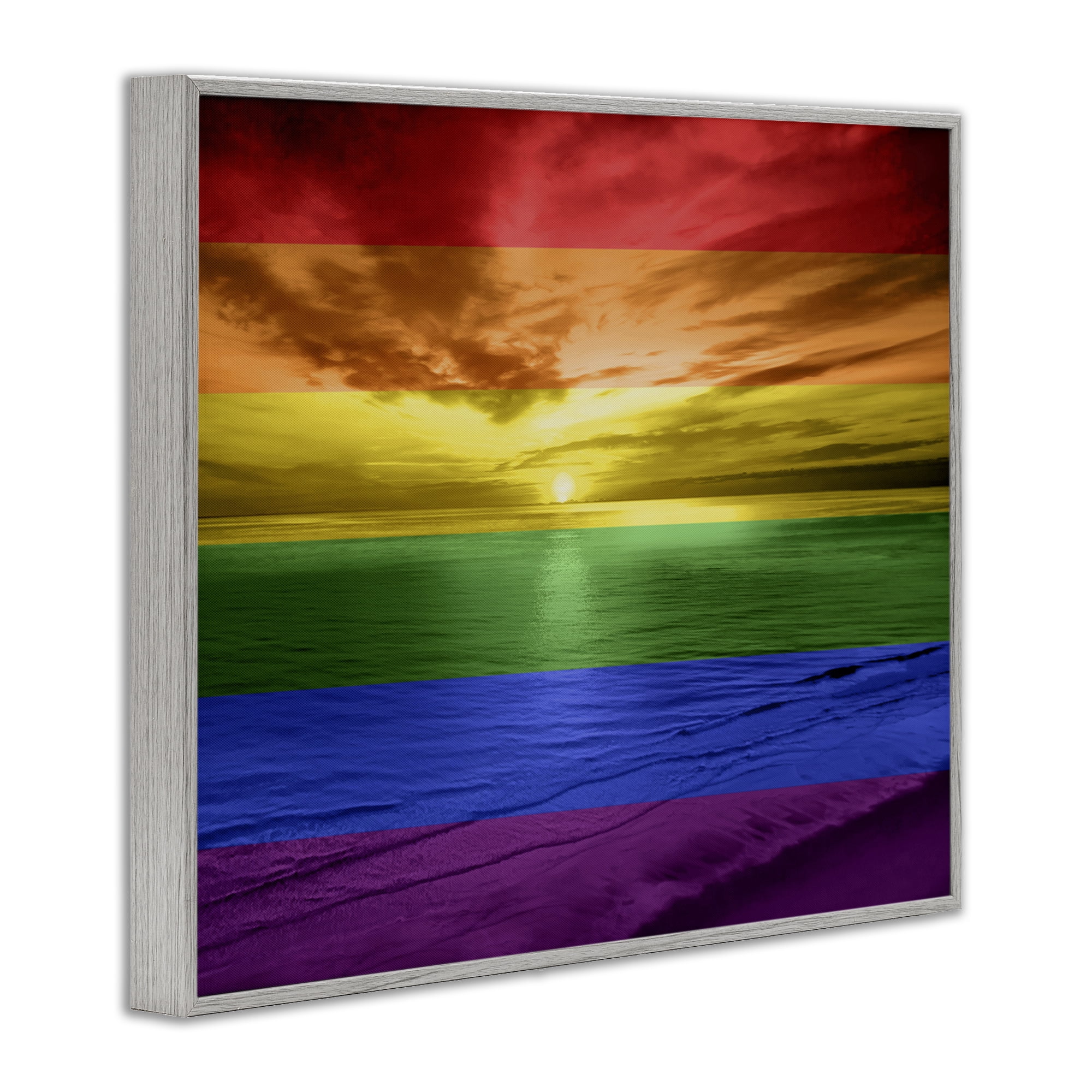 Stupell Industries Rainbow Sunset Beach Coastal Painting Gray Framed Art Print Wall Art, 20 x 16
