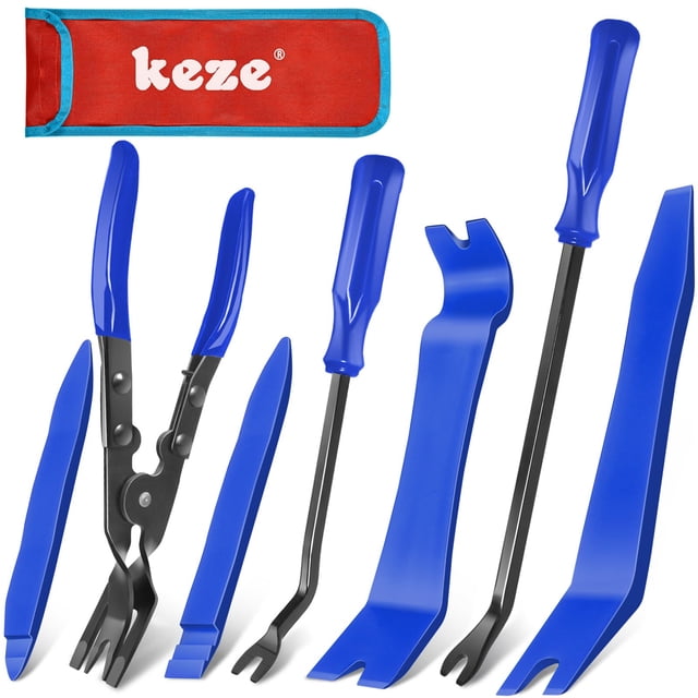 Kit de herramientas para desmontaje de molduras automotrices Keze de 7 piezas, juego de palancas y pinza para clips