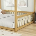 thumbnail image 3 of Full Size Canopy Bed Frame with Fence and Guardrails, Rubber Wood Floor Bed, Montessori Floor Bed for Boys Girls, Natural, 3 of 8