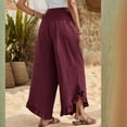 thumbnail image 4 of Women Linen Pants Summer Wide Leg Pants Smocked Waist Ruffle Hem Palazzo Pant Boho Flowy Beach Pant with Pocket, 4 of 6