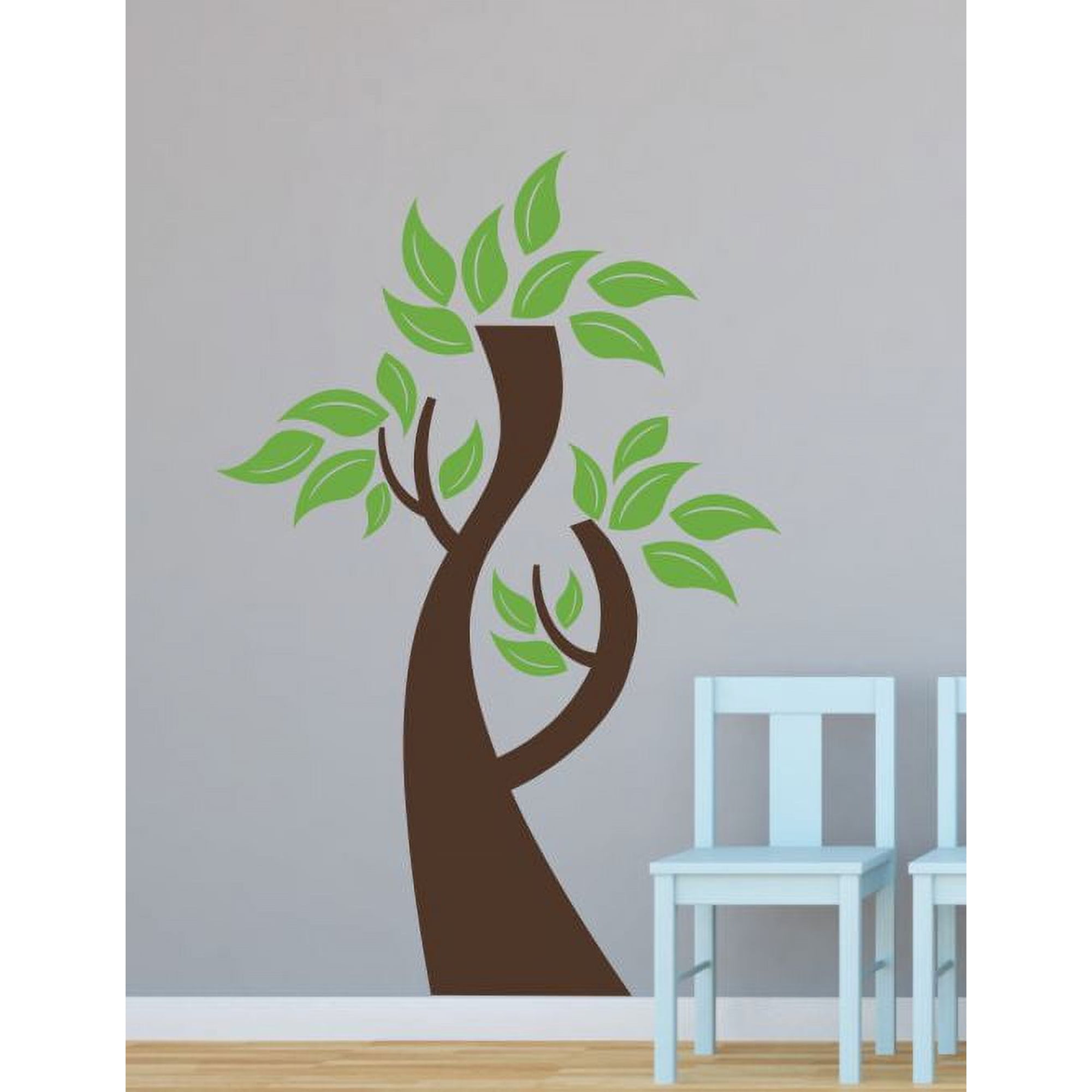 Tree Wall Decals with Leaves Vinyl Art Stickers Office Home Decor 36x24-Inch Lime Green/Chocolate Brown