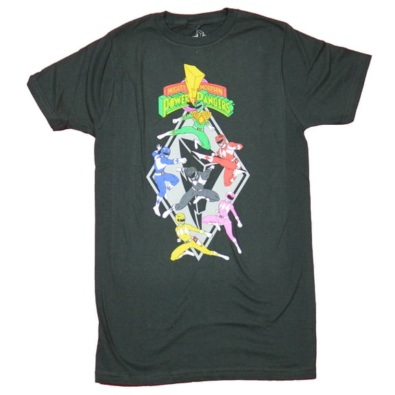 Mighty Morphin Power Rangers  Mens T-Shirt - 6 Comic Diamond Style Rangers (Small)
