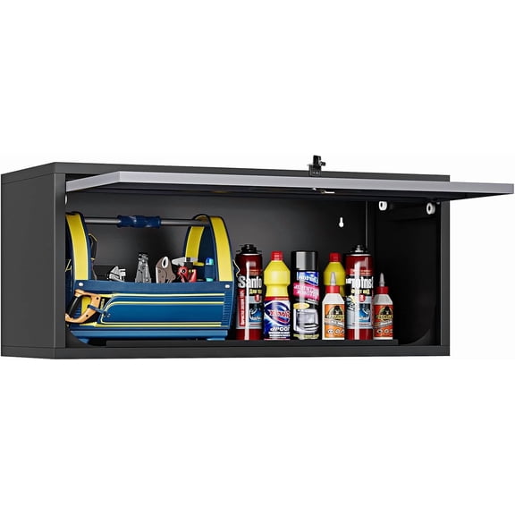 PetFurnishn Wall Mounted Steel Metal Garage Storage Cabinet, Wall Cabinet Shelf Floating Garage Tool Cabinet Trailer Cabinets Work Shop Wall Heavy Duty Assembly Required White-14" Tall