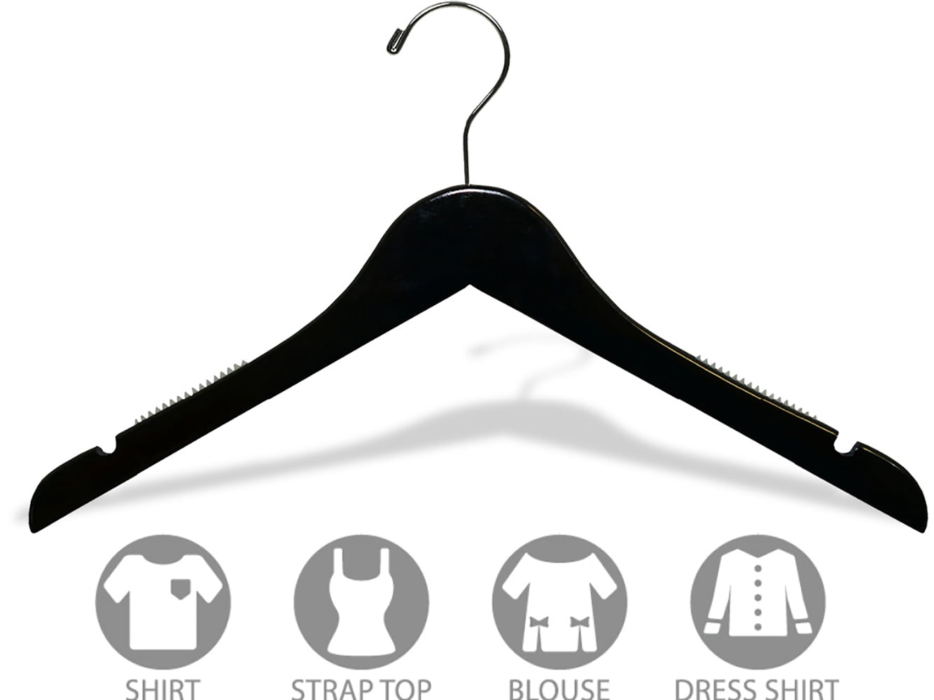 INTERNATIONAL HANGER 15 inch Black Wood Top Hanger with Non Slip Shoulder Grips, 50 Pack