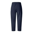 thumbnail image 5 of Womens Casual Cotton Linen Tapered Capri Cargo Pants Elastic Palazzo Pants Women's High Waist Straight Tube Petal Trouser Cotton Hemp Versatile Casual Pants Navy A XL, 5 of 5