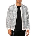 thumbnail image 1 of Chaquetas Varsity de lentejuelas INSPIRE CHIC para hombres, chaqueta bomber de béisbol brillante y chispeante, con cremallera, XL, plateada, 1 of 5