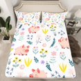 thumbnail image 2 of Floral Pig Bed Sheets Set for Kids Boys Girls,Queen Cartoon Animal Sheet Set,Blossom Kawaii Sheets,Farm Wild Flower Flat Fitted Sheet with 2 Pillowcases Deep Pockets, 2 of 6