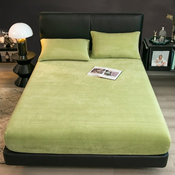Flannel Sheets Queen 3-Piece Plush Fleece Sheet Bed Sets, Flat Sheet and Pillowcase, Luxury Bed Sheets for Women & Men, Easy-Fit, Soft & Wrinkle Free Sheets Green