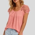 thumbnail image 5 of QUNYINEY Summer Womens T Shirts Cotton Pink Short Sleeve Shirt Lace Pleated Pullover Relaxed Fit Crew Neck Tops, 5 of 7
