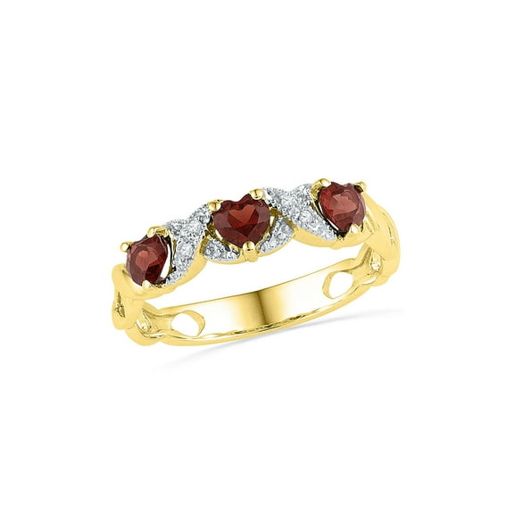 10kt Yellow Gold Womens Heart Garnet Diamond 3-stone Ring 7/8 Cttw