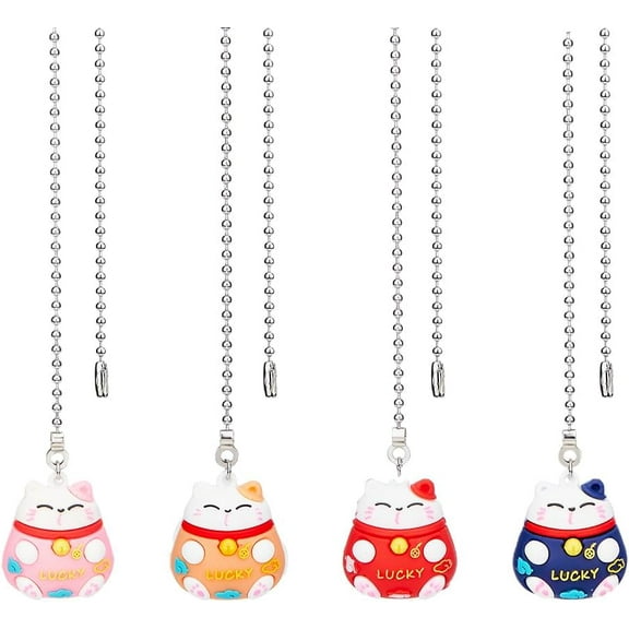 4Pcs Ceiling Fan Pull Chain Extension 11.8 Inch Lucky Cat Light Pull Chain Adjustable Decorative Extension Connector Hanging Ornaments for Fan Wall Lighting Lamp Summer Home Decor