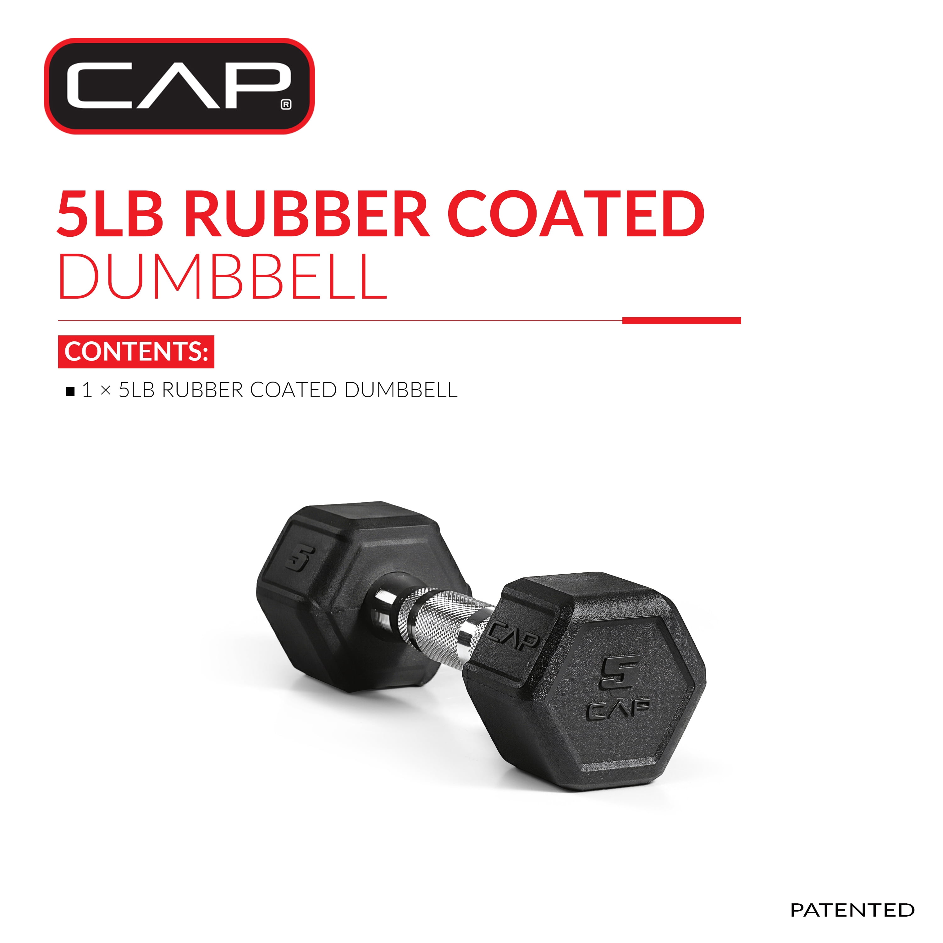CAP 5 lb Rubber Coated Hex Dumbbell with Contoured Handle