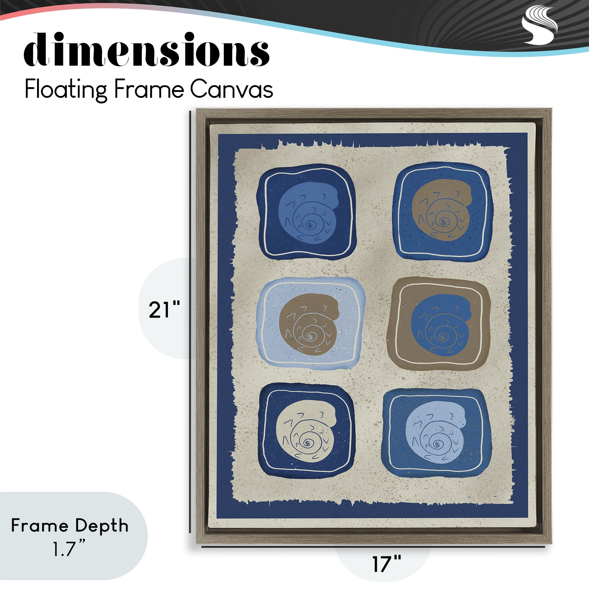 Stupell Industries Blue Blocked Nautilus Brown Framed Floater Canvas Wall Art, design by Julia Frost
