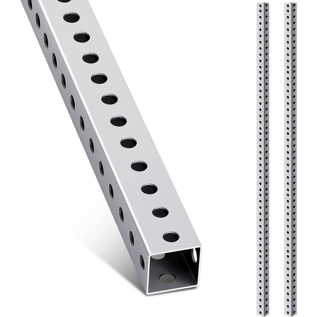 2 Pcs Square Sign Post 6 Feet Tall 1.5" Wide Perforated Square Tube Industrial Metal Tubing Galvanized Iron Post(Silver)