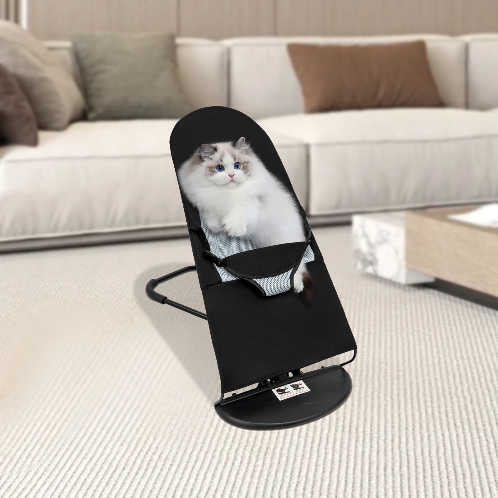 Pet Rocking Chair for Small Dogs & Cats, Portable Foldable Pet Rocker with 3-Level Height Adjustment & 33lbs Capacity, Washable Breathable Indoor/Outdoor Fur Baby Bouncer Bed