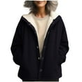 thumbnail image 2 of Otntypg Sherpa Fleece Lined Hoodie Jacket Tops for Women Casual Button up Long Sleeve Plush Thick Warm Hooded Outwear Coat Loose Comfy Fall Winter Outfit Clothes 2025 with Pockets Navy XL, 2 of 8