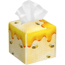 Tissue Box Cover Happy Bumble Bees Yellow Tissue Box Holder Tissue Box Cover Square Decorative Bathroom, Bedroom Or Office, White