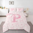 thumbnail image 2 of Erosebridal Kawaii Bowknot Comforter Sets King Size, Initial P Comforters & Duvets, Romantic Initial A-Z Decor, Reversible, 2 of 7