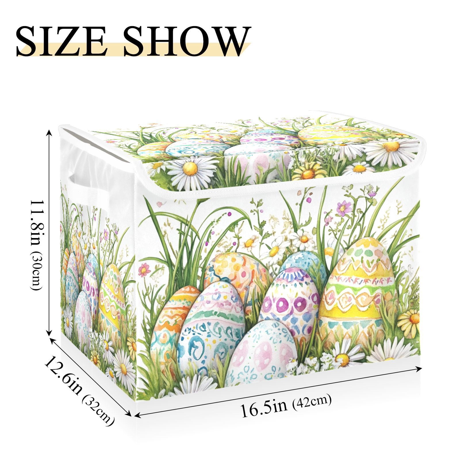Easter Eggs Flowers Storage Basket for Shelves Foldable Container Organizer for Organizing Toys Clothes Books with Handles