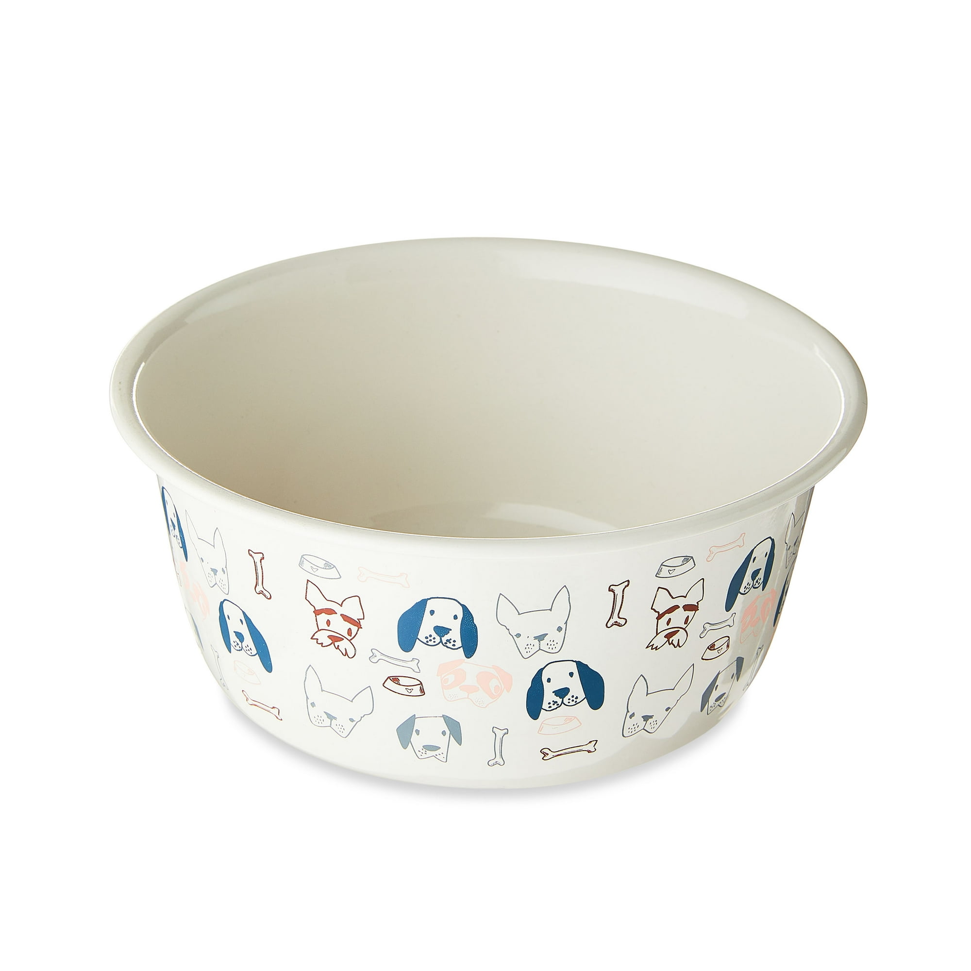 Vibrant Life Medium 4-Cup Stainless Steel Doggie Faces Pet Bowl, Off White