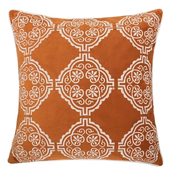 LiviNest Burnt Orange Throw Pillow: Boho Geometric Embroidered Cushion with Velvety Feel - 20x20 Inch Decorative Pillow Cover for Sofa & Bed