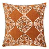 LiviNest Burnt Orange Throw Pillow: Boho Geometric Embroidered Cushion with Velvety Feel - 20x20 Inch Decorative Pillow Cover for Sofa & Bed