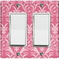 thumbnail image 1 of Metal Light Switch Plate Outlet Cover (Victorian Damask Flower Feather Red Pattern - Double Rocker), 1 of 2
