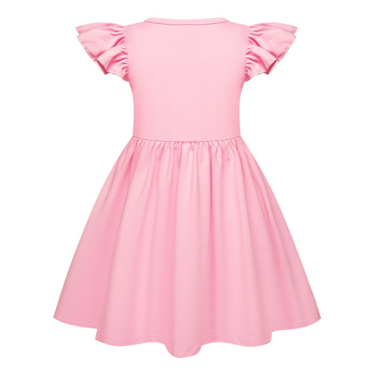 SUYIDA Toddler Girls Dresses Fly Sleeve Layer Solid Color