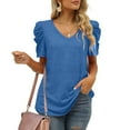 thumbnail image 4 of Yufatyle Puff Sleeve Tops for Women Summer Hot Blouses for Women Dressy Casual Ladies Tops and Blouses V-Neck T-shirt Loose Comfortable Female Blouses Blue, 4 of 8