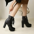 thumbnail image 1 of Pejock Women's Ankle Boots Retro Thick Heel High Heel Boots Plus Size Zipper Booties Mid Calf Booties Chunky High Heel Pull On Design Western Boots Walking Combat Boots Winter Warm Boots, 1 of 3