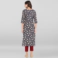 thumbnail image 6 of Janasya Indian Round Neck 3/4 Sleeve Floral Print Blue Cotton Kurta With Pant For Women, 6 of 10