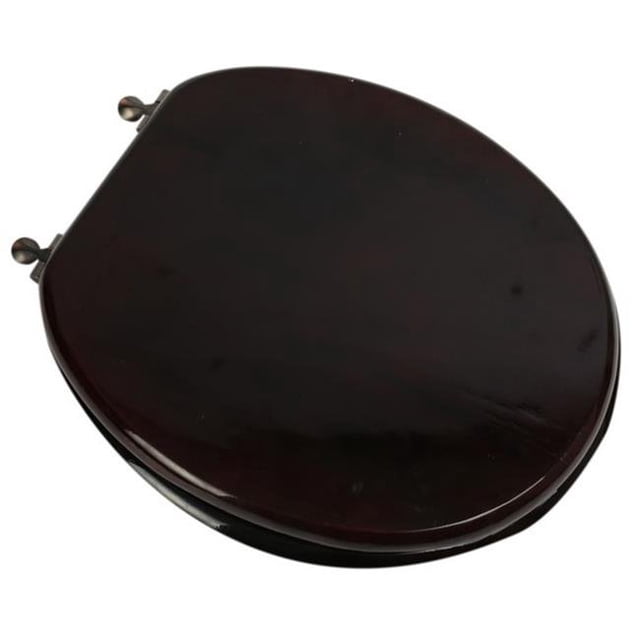 Designer Solid Round Oak Wood Toilet Seat with Oil Rubbed Bronze Hinges, Mahogany