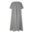 thumbnail image 3 of FYEGRE Breathable Linen Summer Dress for Women Casual Wear Comfortable Round Neck Short Sleeve Midi Length Loose Fit Grey S, 3 of 4