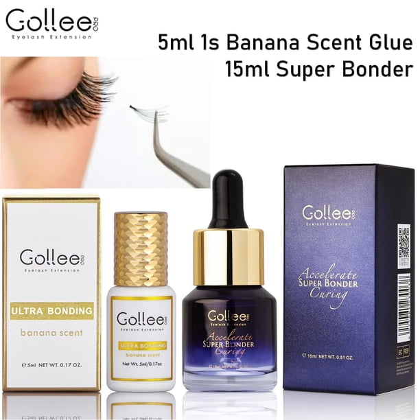 GOLLEE-sellador de pestañas Super Bonder, pegamento para extensiones de pestañas, 0,5 segundos, retención de secado rápido, adhesivo negro de 8 semanas ( E01 and Bonder02