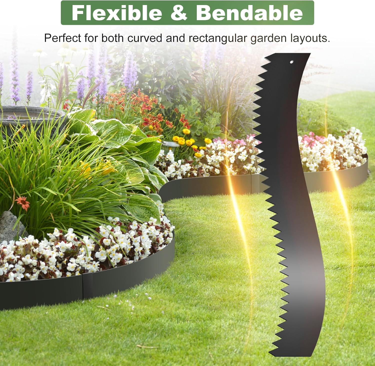 33FT Galvanized Steel Landscape Edging 10 Pack, 40" x 8" Metal Edging for Landscaping with 10Pcs Stakes & Gloves, Metal Garden Border for Garden Design, Yard, Tree Rings, Pathway, Divider