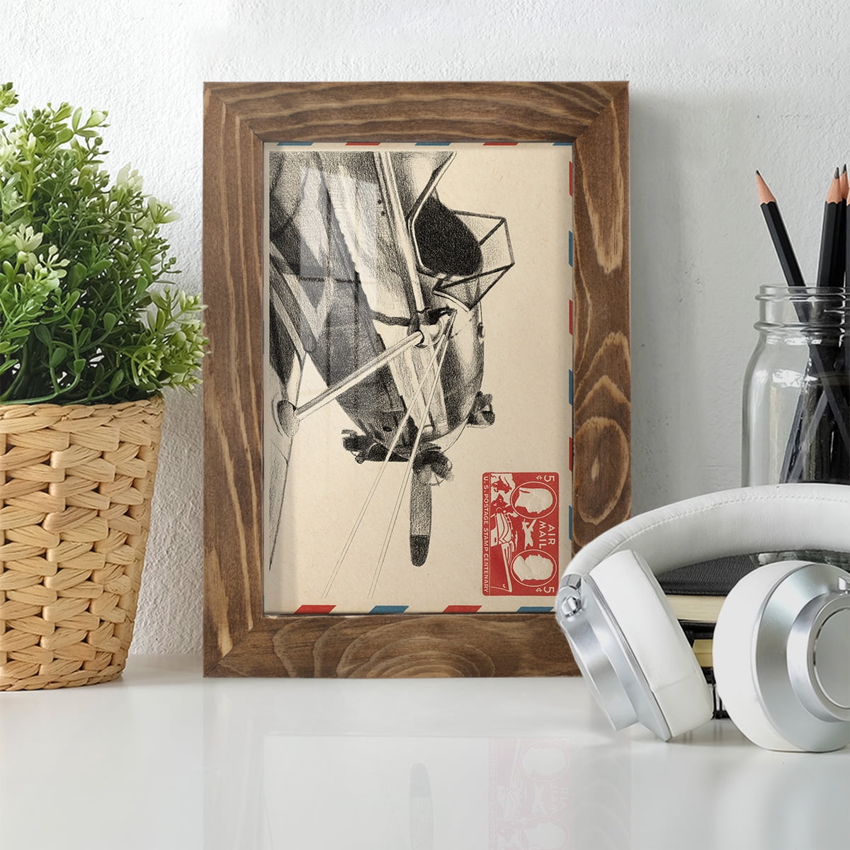 Vintage Airmail I -Framed Print w/glass-Walnut
