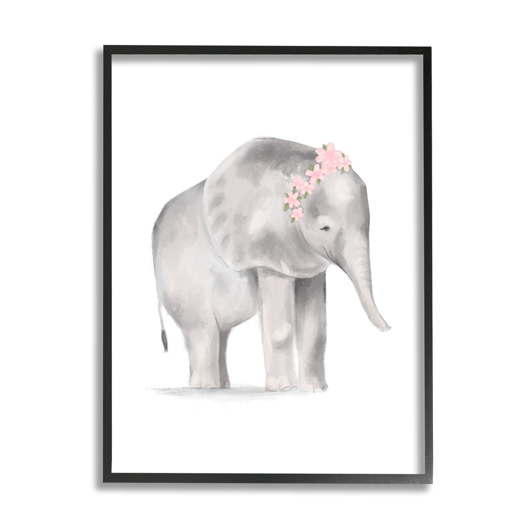 Stupell Industries Floral Crown Baby Elephant Soft Pink Grey Illustration Grey Framed, 11 x 14, Design by Daphne Polselli