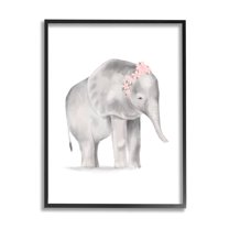 Stupell Industries Floral Crown Baby Elephant Soft Pink Grey Illustration Black Framed, 24 x 30, Design by Daphne Polselli