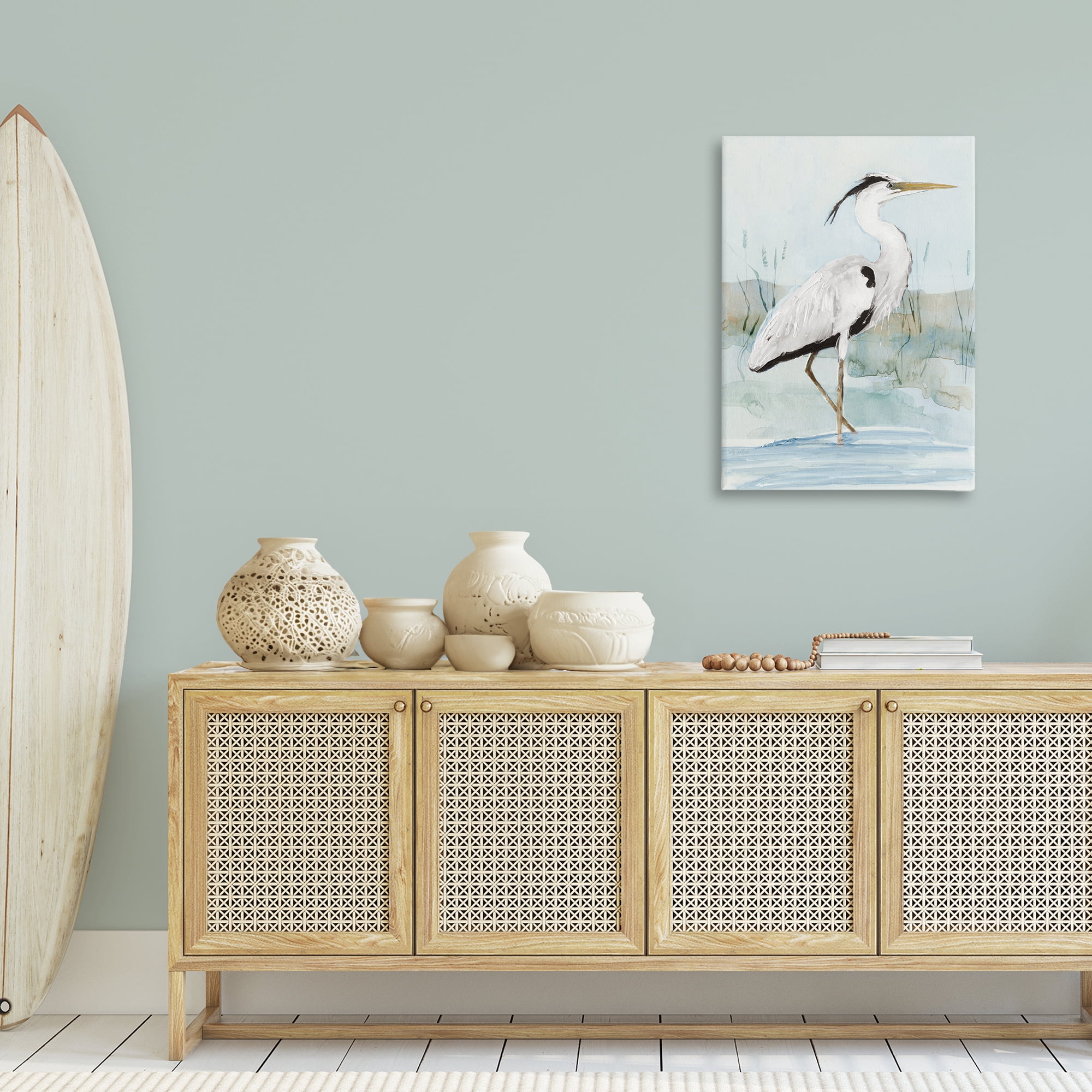Stupell Industries Stepping White Egret Animals Painting Wrapped Canvas Art Print Wall Art, 24 x 36