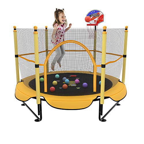 60" Kids Round Trampoline 5FT Jump with Enclosure Net W/ Spring Pad Toy Games 