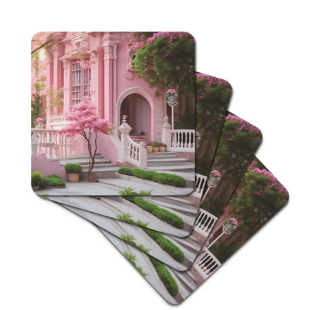 

Rubber Square Coasters Not Easily Deformed Soft and Have Thermal Insulation Properties with Castle Pattern