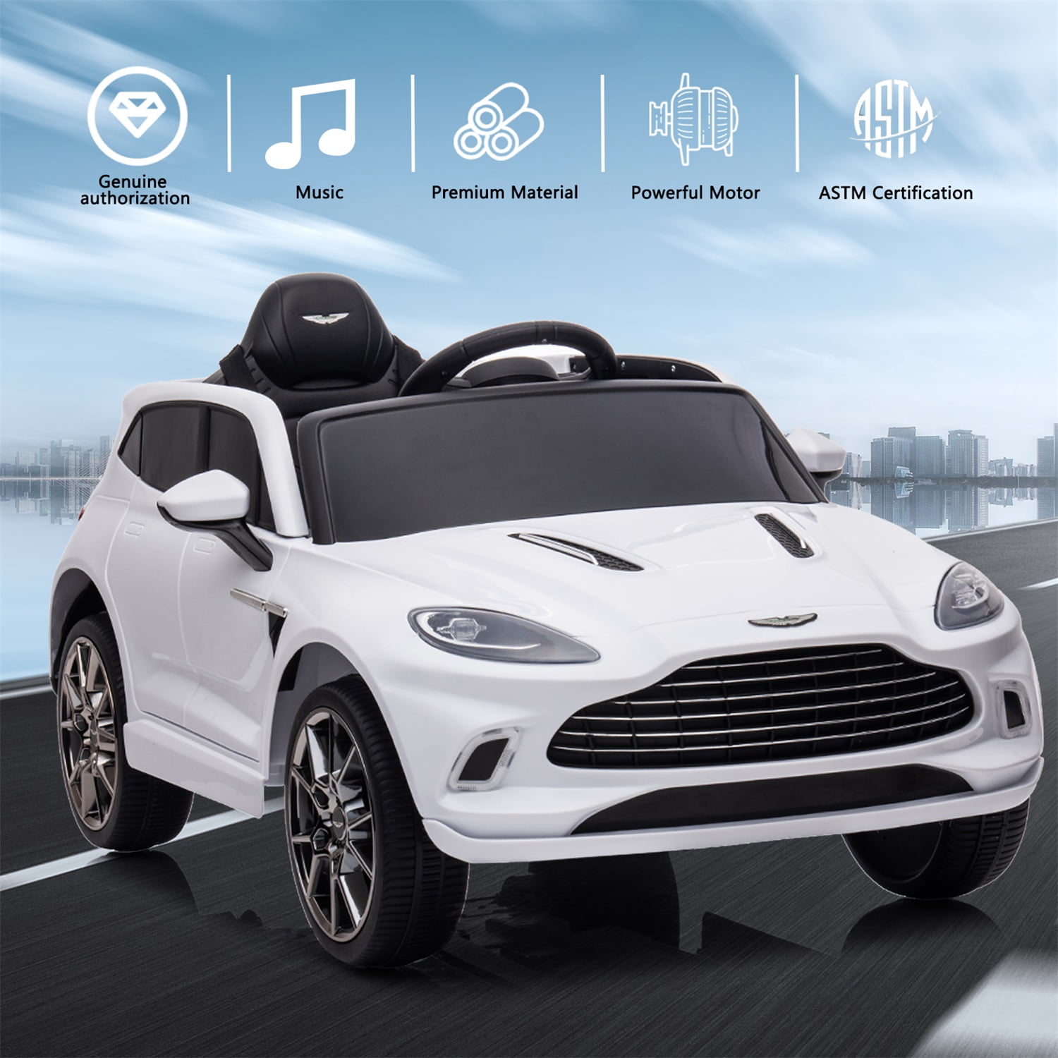CIPACHO 12V Licensed Aston Martin Dual-Drive Electric Kid Ride On Car with Parental Remote Control, Battery Powered Kids Ride-on Car, White