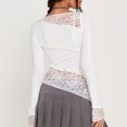 thumbnail image 4 of Top de manga larga con retazos de encaje, cuello redondo, ajustado, camisa de encaje informal para mujer a la moda para fiesta diaria, Blanco S, 4 of 6